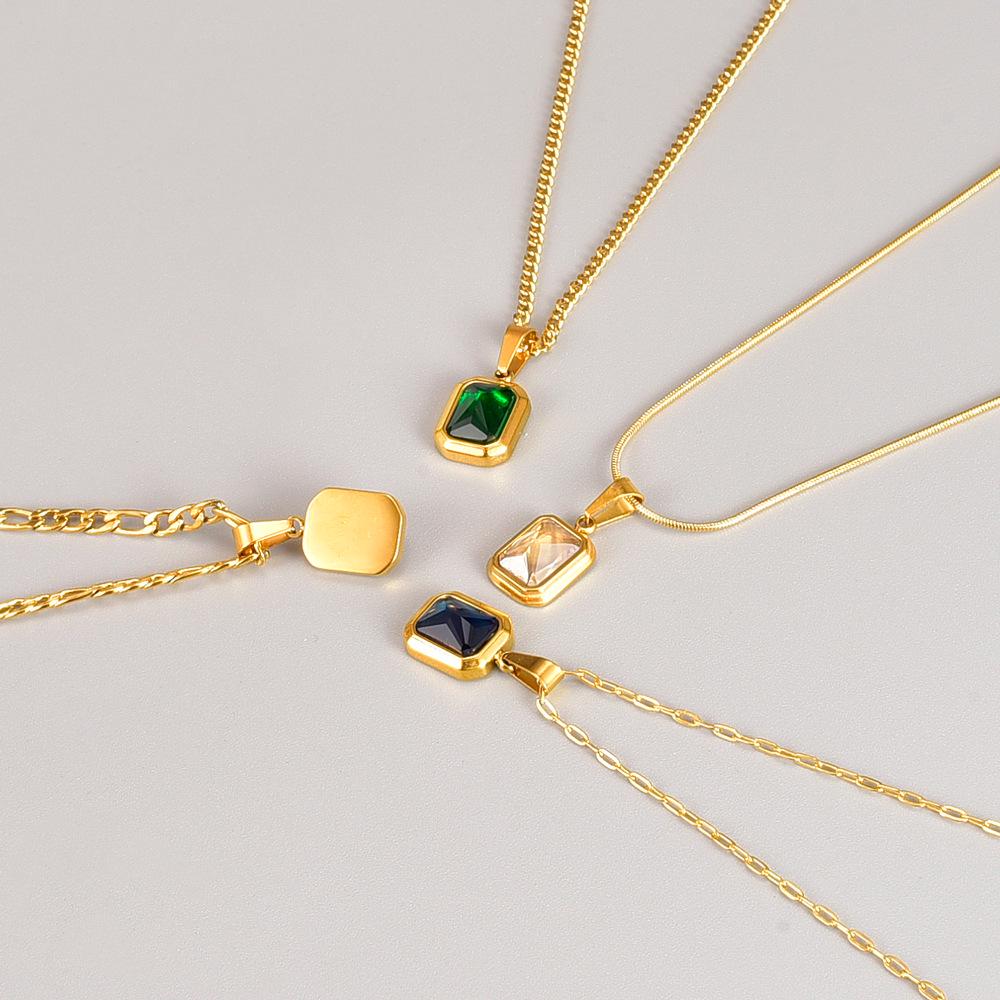 Trendy L182 Blue-Green-Purple Gemstone Necklace for Women - 18K Gold-Plated Stainless Steel Hip Hop Clavicle Chain