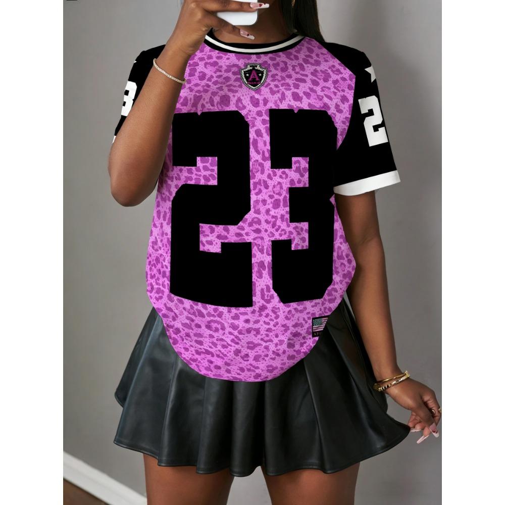 Contrast Color Sweet and Cool Sports Style Short-sleeved T-shirt with Digital Printing Casual Fashion Women's Top
