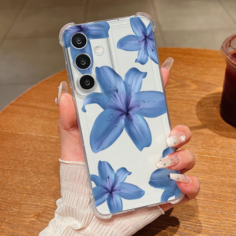 Clear Flower Patterned Phone Case For Samsung Galaxy S26 S25 S24 S23 Ultra S22 S26 Plus S21 S24 S25 FE Shockproof TPU Soft Cover