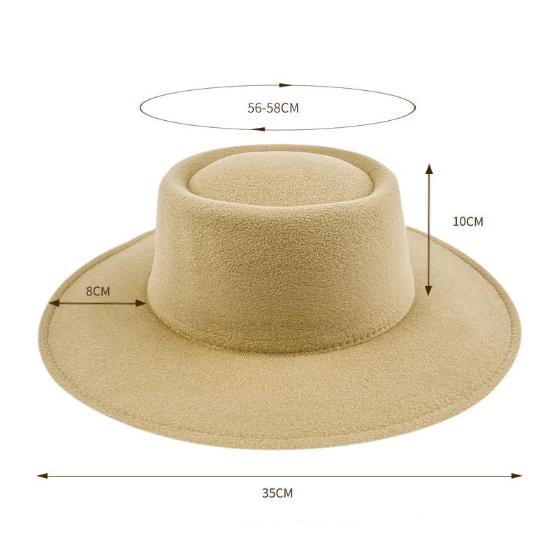 Solid-Color Vintage Wide-Brimmed Flat-Top Top Hat, Fashionable Jazz Wool Hat, Fall/Winter Felt Hat