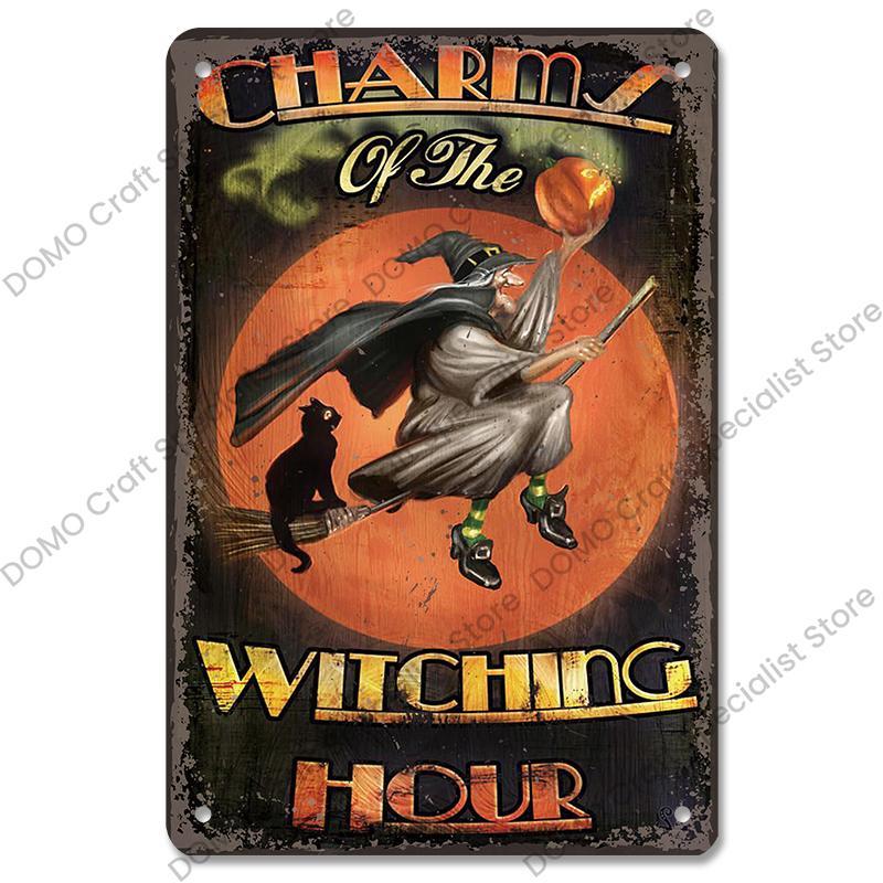 Halloween Night Party Poster Vintage Metal Signs Pumpkin Trick or Treat Metal Tin Plate Wall Art Decor For Bar Pub Club Home