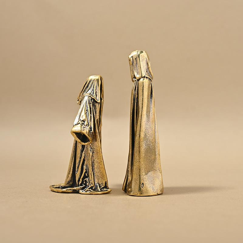 Grim Reaper Small Statue Brass Faceless Men Hooded Robe Figurines Retro Metal Home Office Desktop Decorations Ornaments Gifts