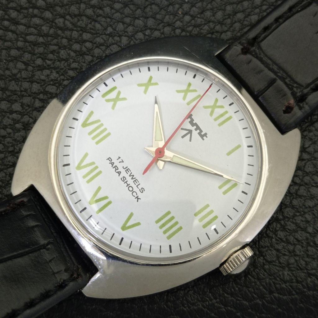 HMT Handaufzug Indische Herren Vintage Römische Ziffern Weißes Zifferblatt Uhr a702844-1
