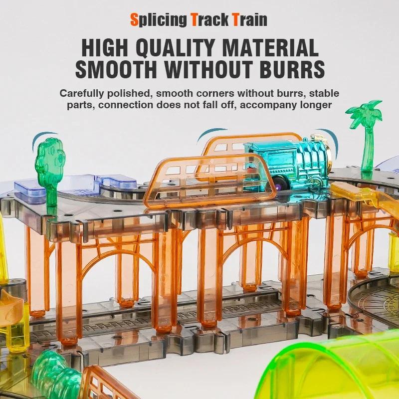 Non-Toxic Transparent Electric Track Train Toy Car Train Puzzle Diy Assembling Track Children'S Educational Toys For Kids Birthday Gifts