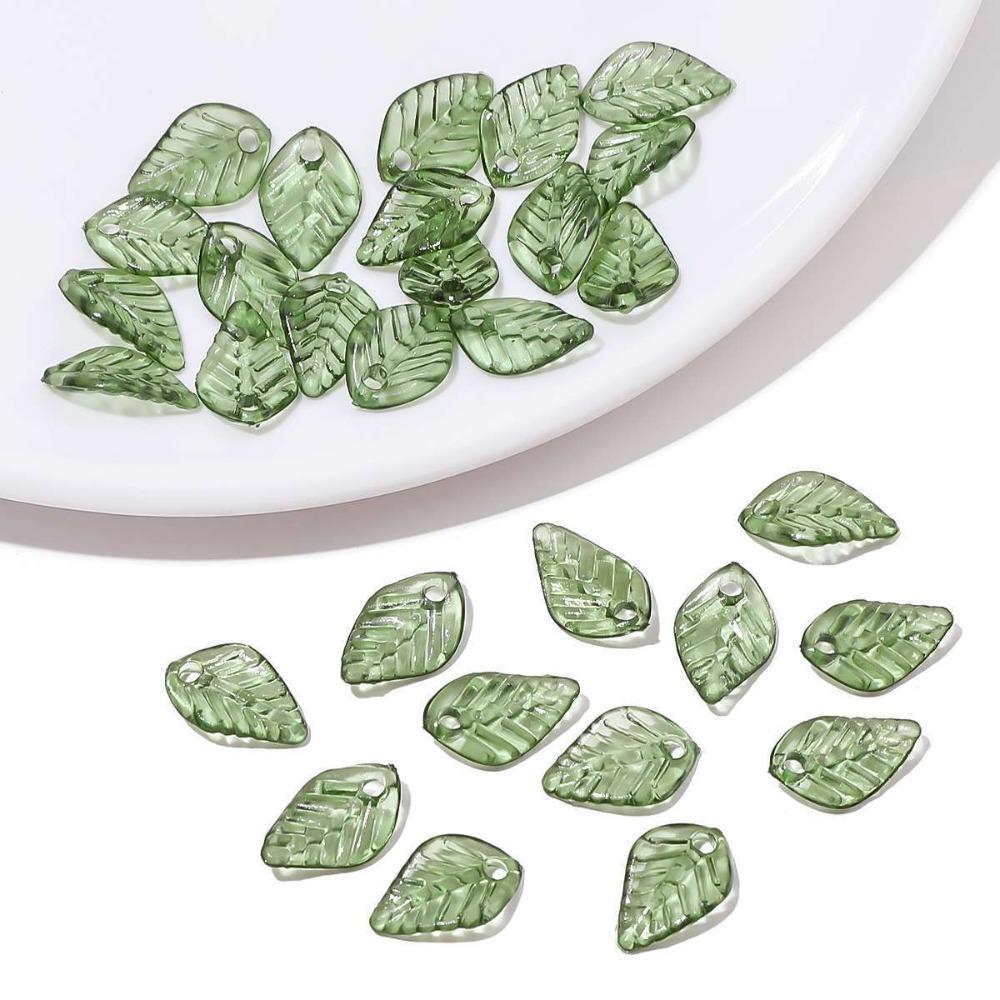 Transparent Green Acrylic Leaf Beads Acrylic Beads Charms Leaf Shape Beads  Necklace Accessories