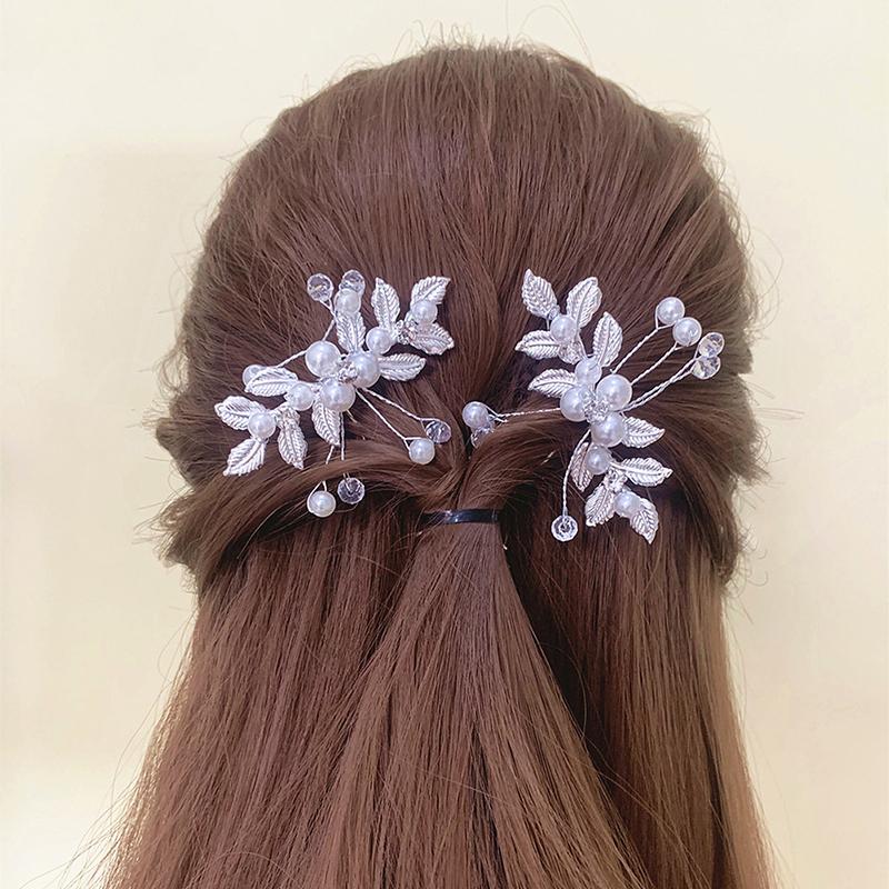 Ancient Retro Flower Leaf Hair Clips Pearl U-Shaped Bridal Hairpin