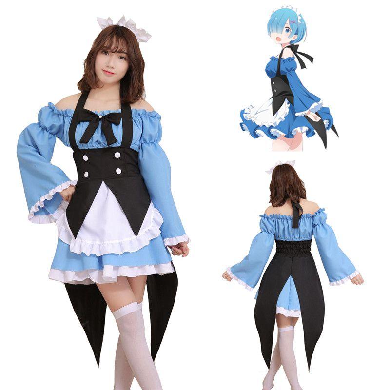 Elegant Re Zero Kara Hajimeru Lsekai Seikatsu Rem Ram Maid Dress Cosplay Costume Outfit With Exquisite Workmanship