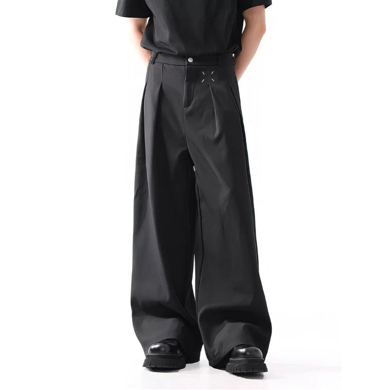 Four Seasons Men Black Baggy Pants Casual Wide Leg Work Wear Straight Trousers Male Drape Loose Cool Cargo Pants