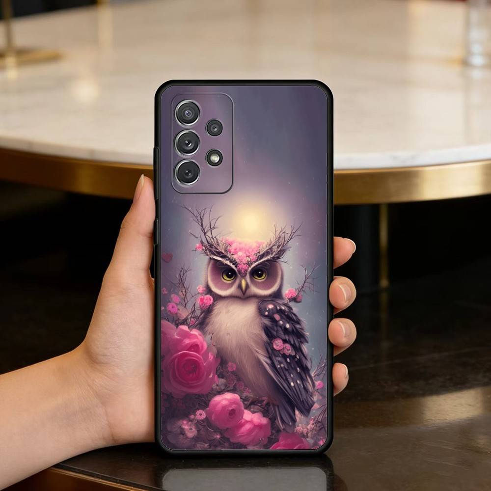 C-Cute A-Animal O-Owl Phone Case For Samsung Galaxy A73,A72,A71,A70,A53,A52,A51,Soft Silicone Black Cover