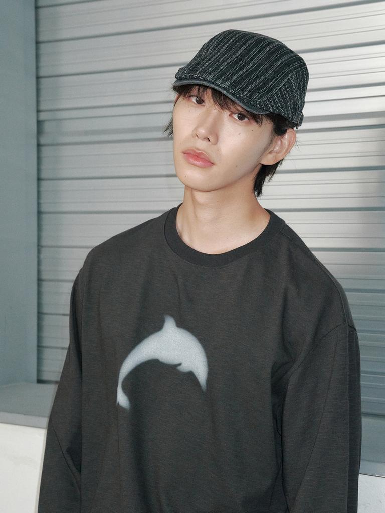 Olinkeompeulliteu Stitch Stripe Hunting Cap (Black Denim)