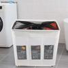 Junhao Three-Compartment Foldable Laundry & Toy Storage Basket with Silent Casters & Extended Handle