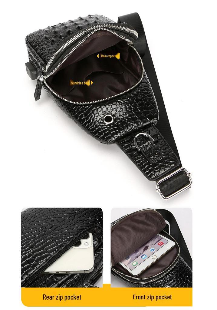 Men's Retro Crocodile Pattern Chest Bag - Large Capacity European and American Style Crossbody & Shoulder Bag.