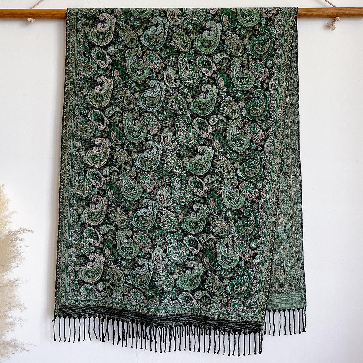 

Этнический стиль имитация кашемира толстая дорожная шаль цветок кешью шарф женский уличный теплый кейп защита от солнца осень и зима 200x65cm зелёный