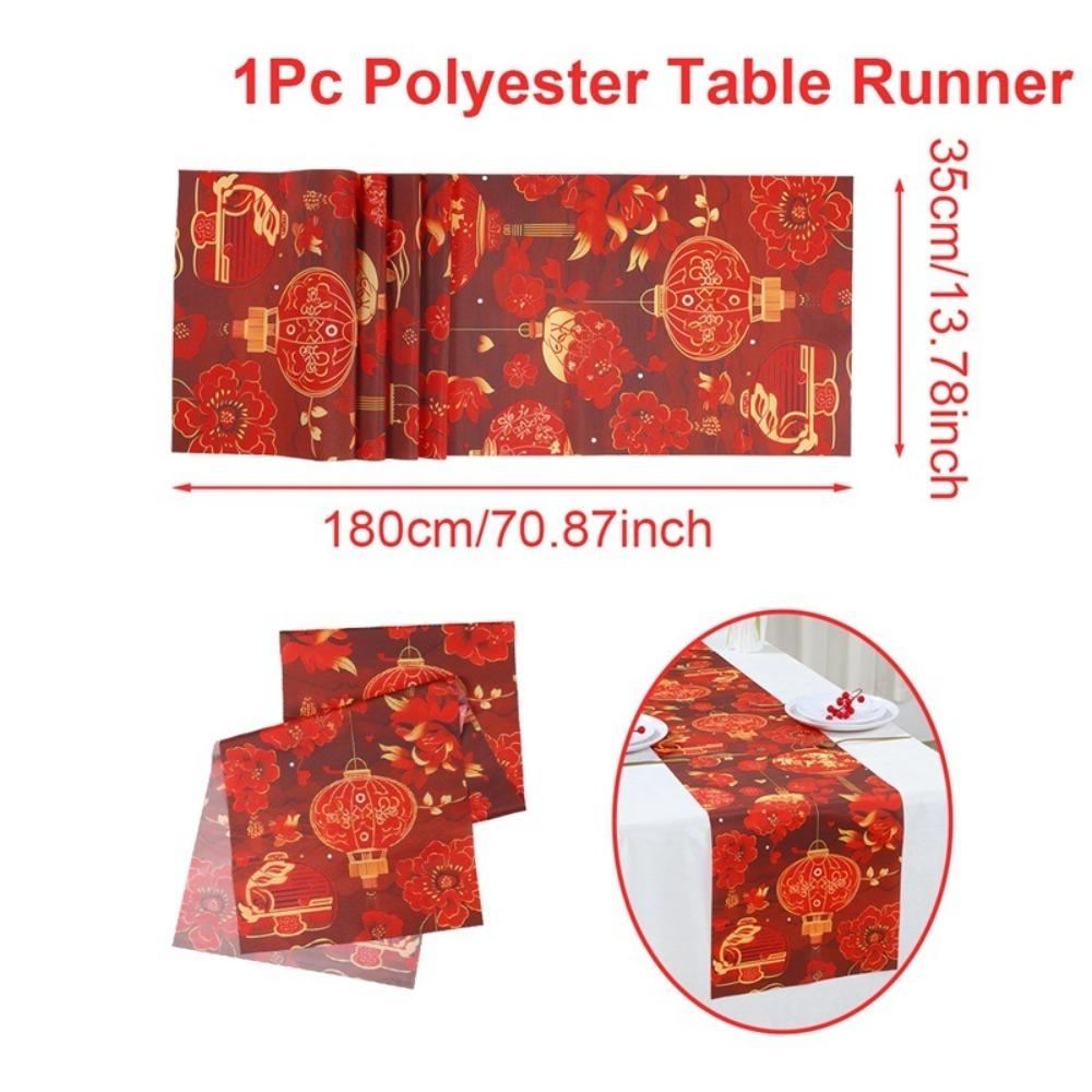 Red Golden Color New Year Table Runner Rectangular Shape Lantern Print Table Runner Horse Design Chinese Style Tablecloth