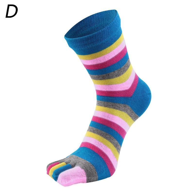 New Women Toe Socks Funny Five Fingers Socks Colorful Striped Printed Rainbow Cotton Breathable Women's Short Socks
