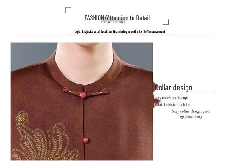 Spring/Summer Medium-Sleeve Shirt for Middle-Aged/Elderly Women - Stylish Cardigan Top