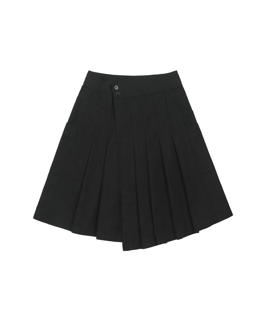 Odd Studio Layered Pocket Pleated Wrap Skirt - Black
