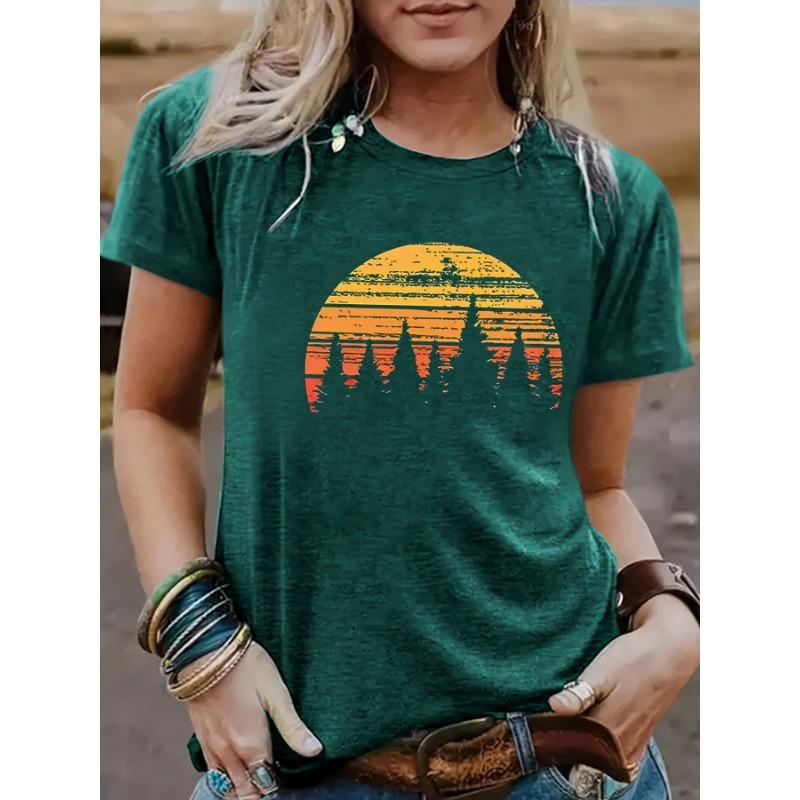 YYFS Modne damskie bluzki i koszule na co dzień, letnie, wiosenne, z krótkim rękawem i dekoltem w kształcie litery O