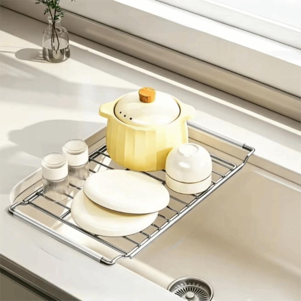 Rustproof Kitchen Sink Organizer Stainless Steel Retractable Drain Basket  Dish Drying