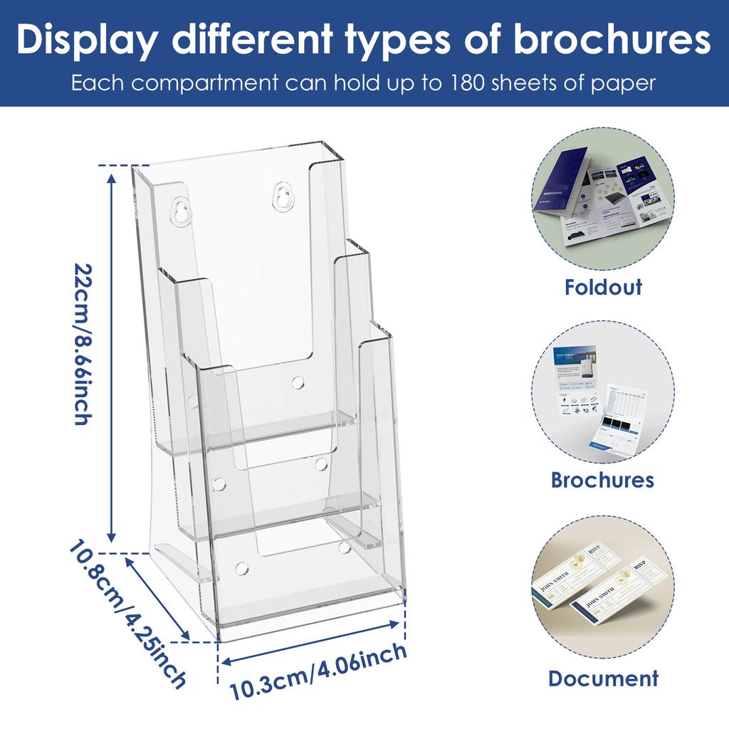 Acrylic Brochure Holder Clear Flyer Stand Literature Holder for Trifold Brochures Magazines Menus Pamphlets Booklets Documents