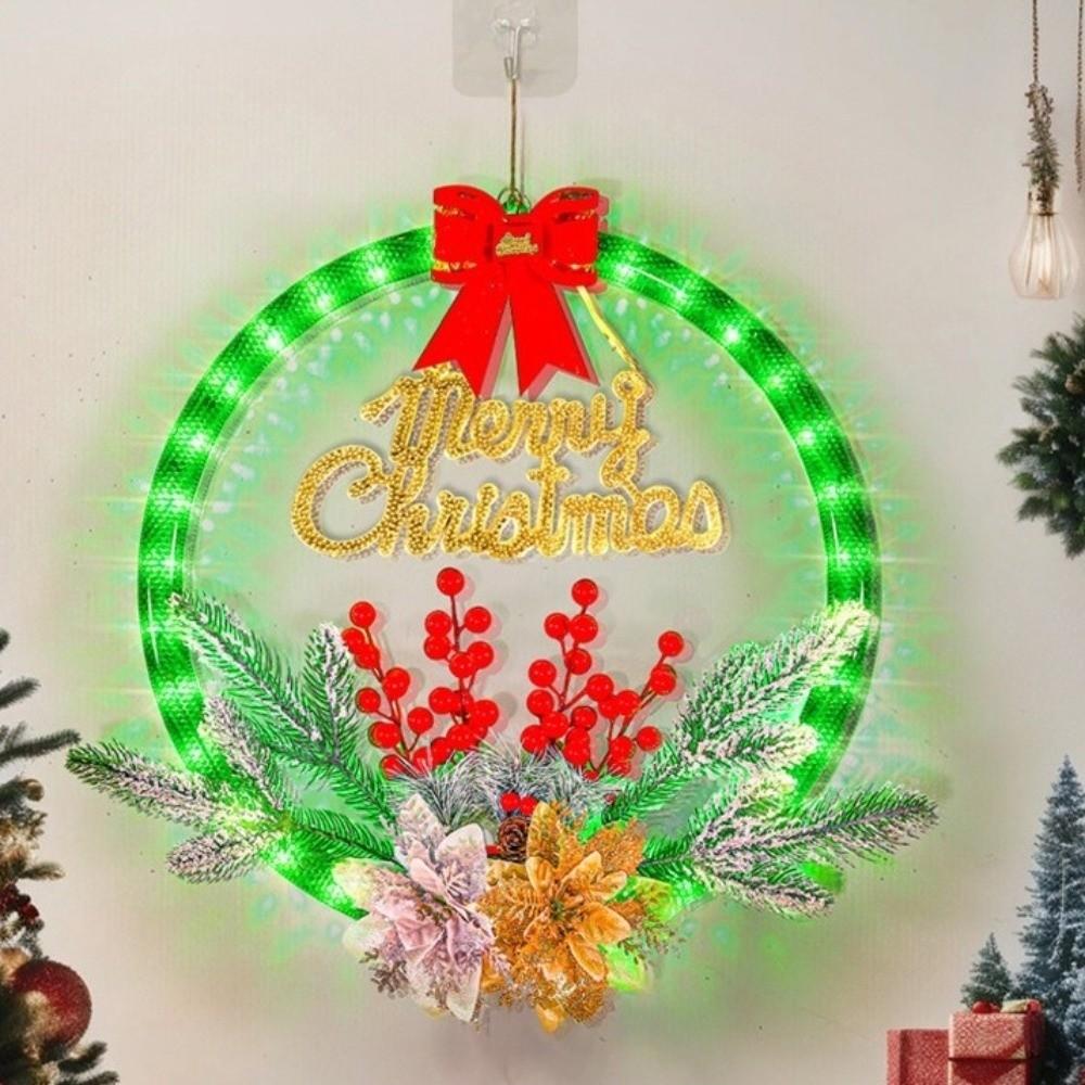 Decorative 28cm Christmas Wreath Illuminated DIY LED Light Hanging Garland Holiday Door Wreath Home Ornament