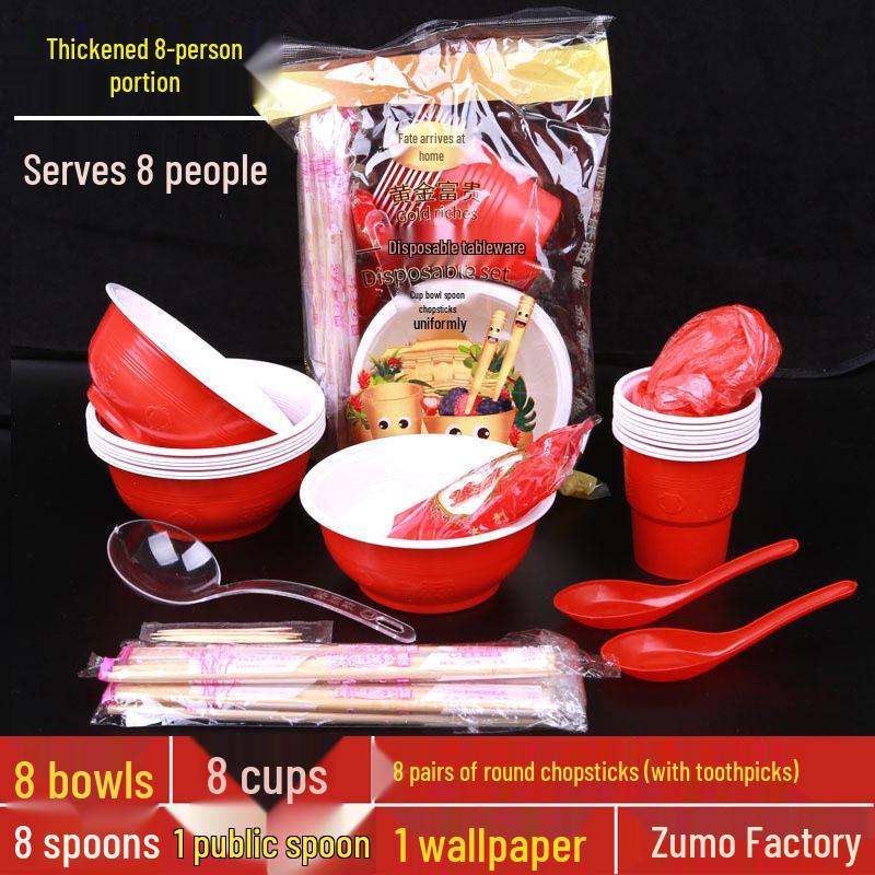 

Red Food-Grade Disposable Bowl & Chopstick Set for Weddings & Home Events