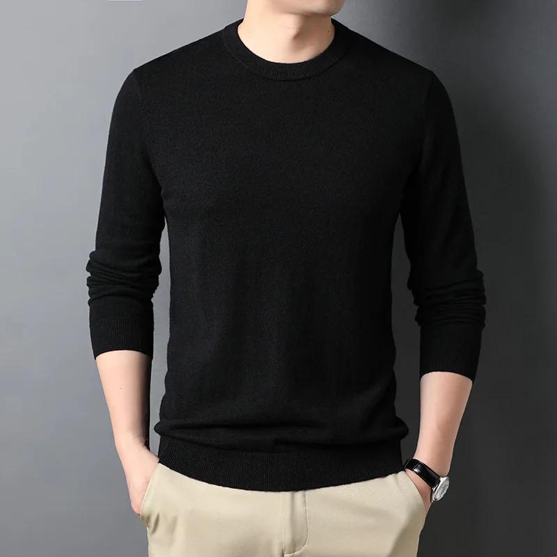 Thin Men's Woolen Sweater Round Neck Men Base Sweaters Solid Color Man Sweater for Male Tops