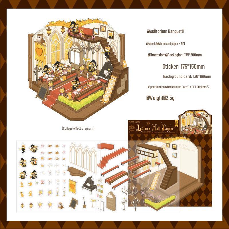 Mu Ran 3D Landscape Sticker Pack - Magician Cat Series, Double Material, 4 Tent Base Styles