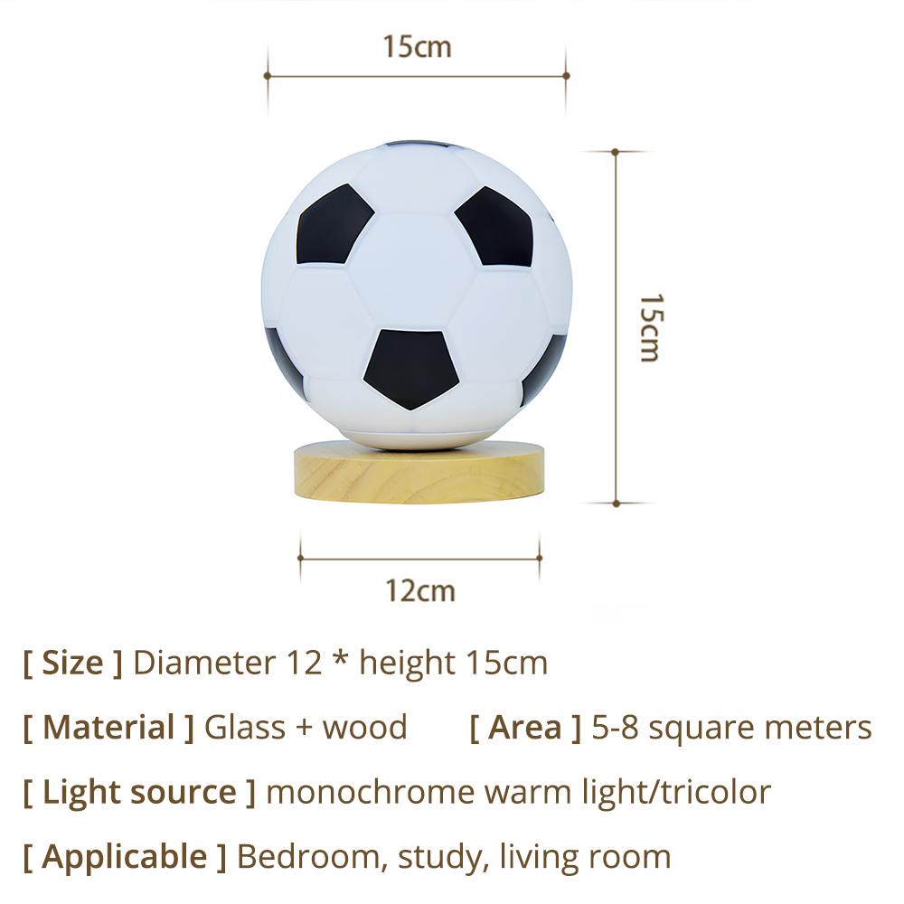 Football Small Table Lamp Solid Wood Glass Night USB LED Circular Bedside Light Study Room Decoration Atmosphere Remote Dimming
