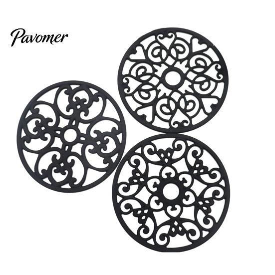 Easy to Clean Hanging Coaster 3Pcs Heat Resistant Silicone Trivet Mats for Hot Dishes, Non-Slip Flexible Kitchen Coasters Retro Hollow Pattern