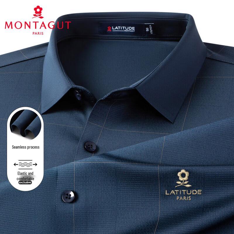 MONTAGUT Men s Seamless Embroidered Plaid Long-Sleeve Shirt 50