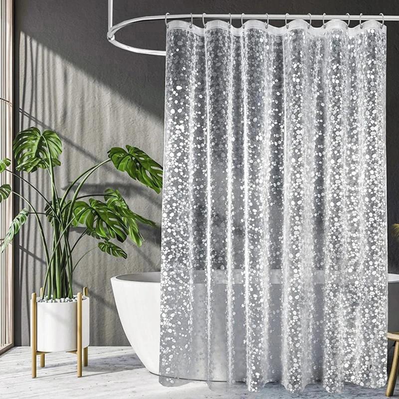 W460xH180cm PEVA Pebble Shower Curtain Transparent Lining Waterproof Bathtub Bathing Cover Cobblestone Bathroom Bath Curtains Liner