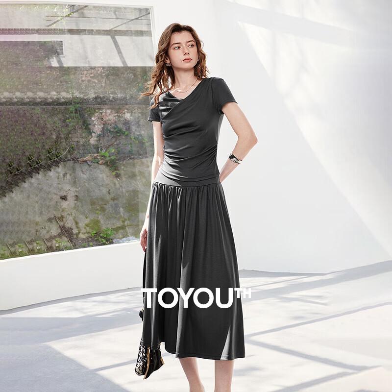 Chuyu Lyocell T-shirt & Skirt Two-Piece Set M темно серый