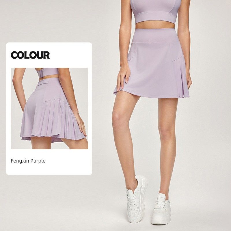 Foreign Trade New Cool Feeling Sports Short Dress Anti-exposure Fake Two-Piece Badminton Pocket Tennis Skirt Slimming Yoga Skirt