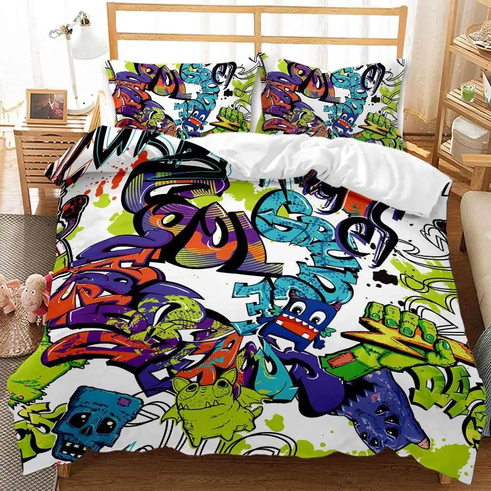 

Urban Graffiti Modern Duvet Cover Set Without Sheet King Queen Double Twin Single Bed Linen Set EU Single(135*200cm)3pcs