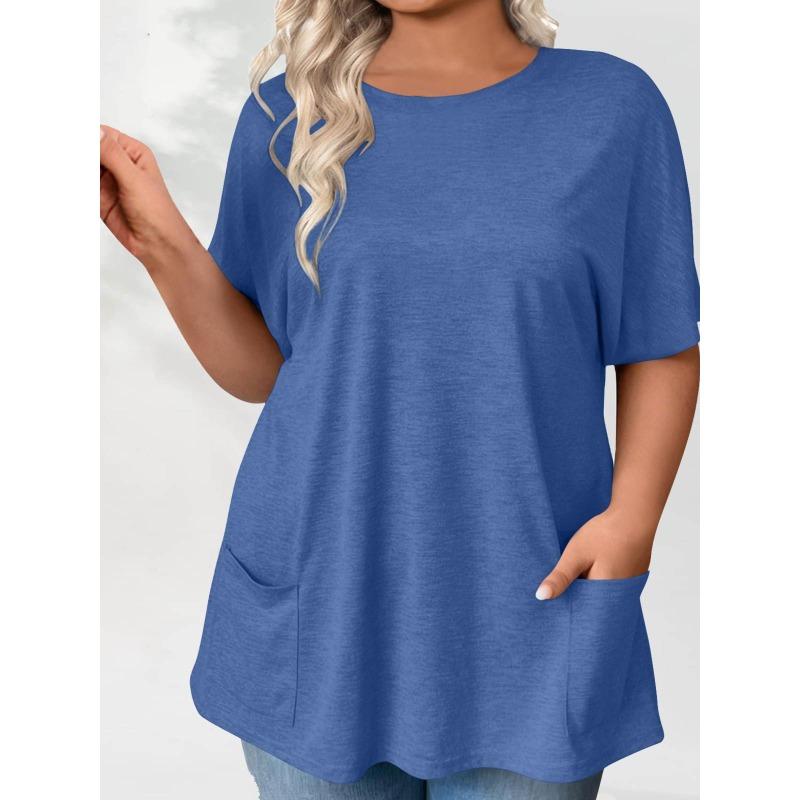 Neues Sommer-T-Shirt für Damen in Übergröße, lässig, kurzärmelig, locker und einfarbig