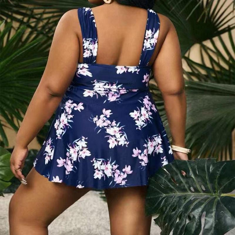 Plus Size Women Floral Tankini Tummy Control Swimwear Tank Top Retro Printed Swimsuit Two Piece Bathing Suit