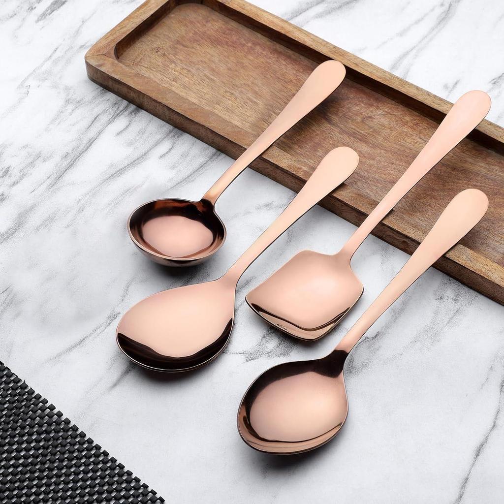 4 Pieces Stainless Steel Rose Gold Serving Spoons Set for Dining Table/Kitchen, 1.8 Mm Heavy Gauge