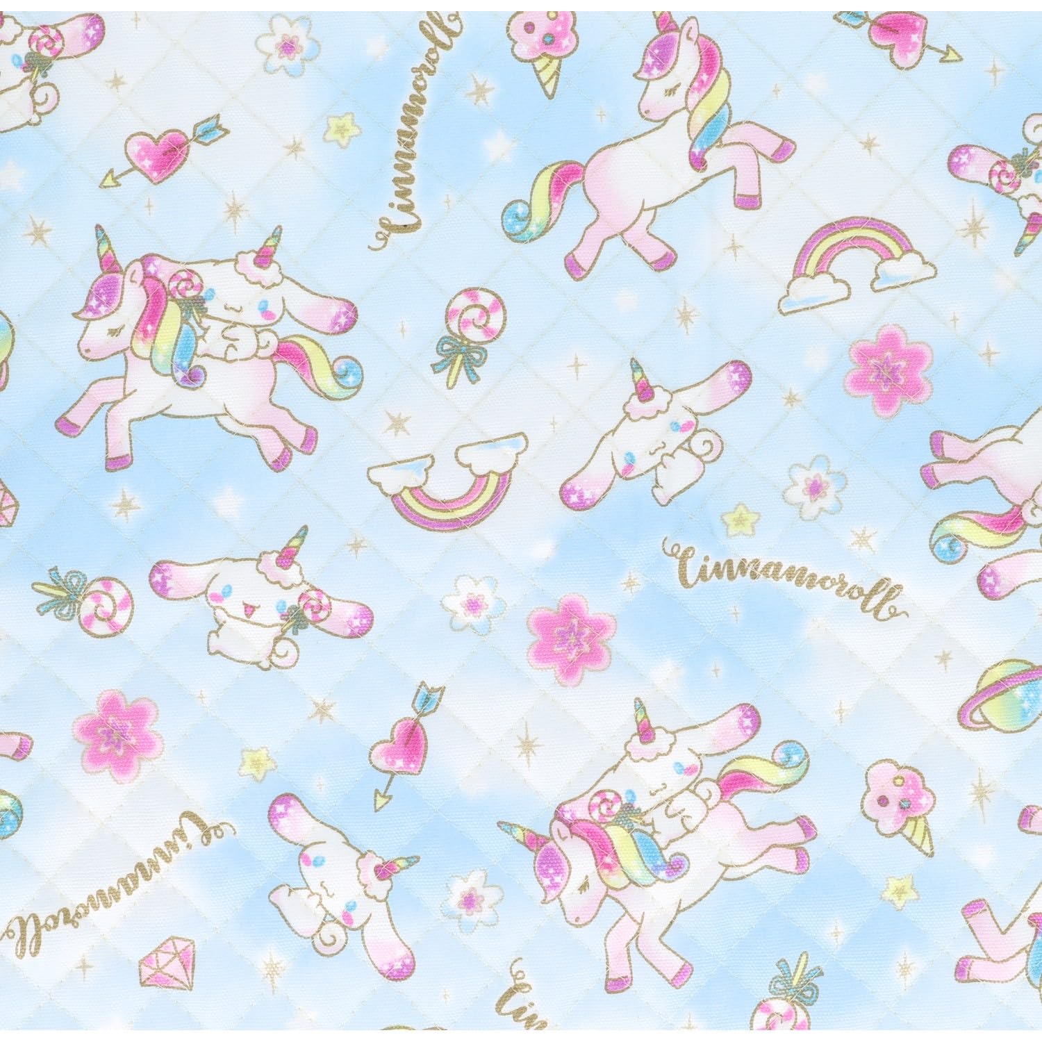 

KIYOHARA Sanrio Characters Quilting Fabric, Cinnamoroll and Rainbow Unicorn, Approximately 109cm Wide x 50cm Cut, Blue, 823504-50