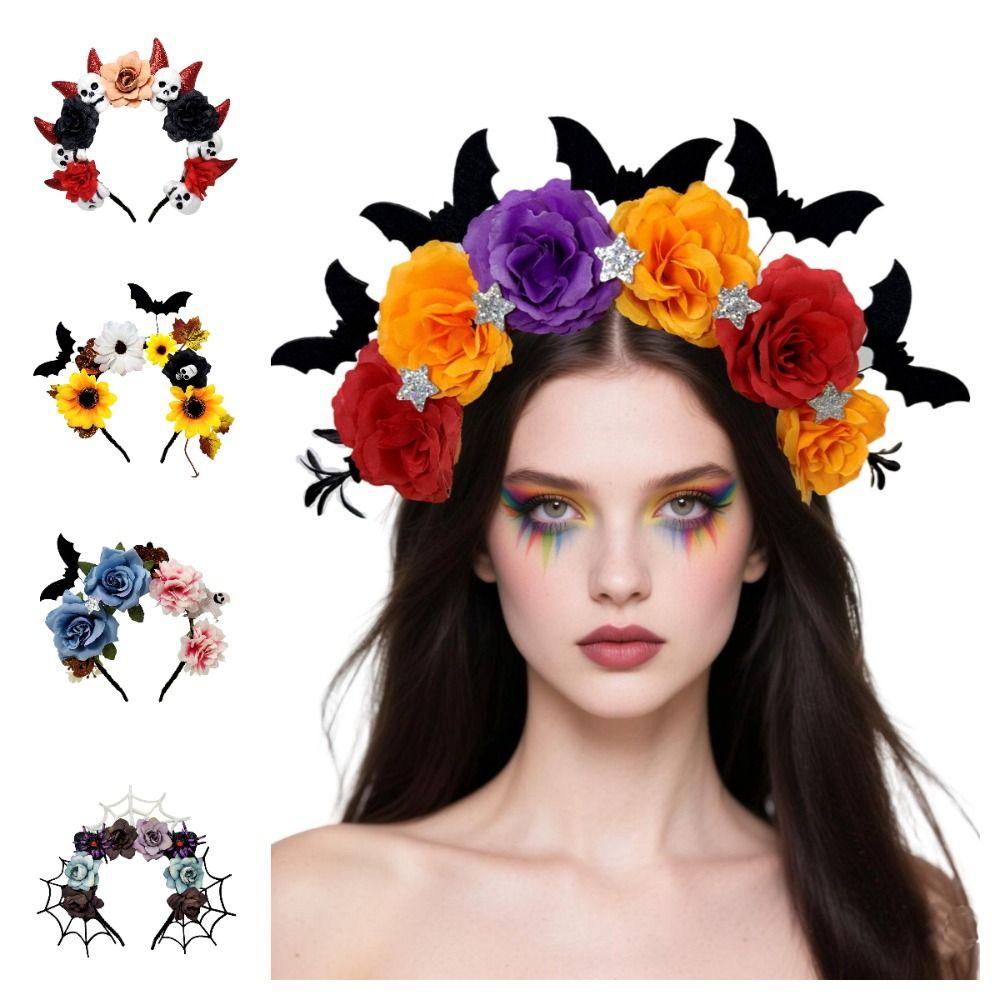 Exaggerated Skull Head Headband Halloween Decor Gothic Flower Hairband  Photography Props