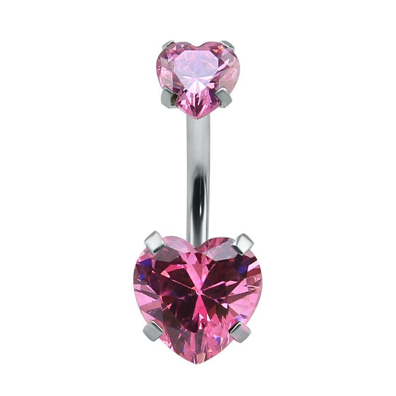 Heart-Shaped Zircon Titanium Steel Navel Rings - Customizable European & American Design (2022)