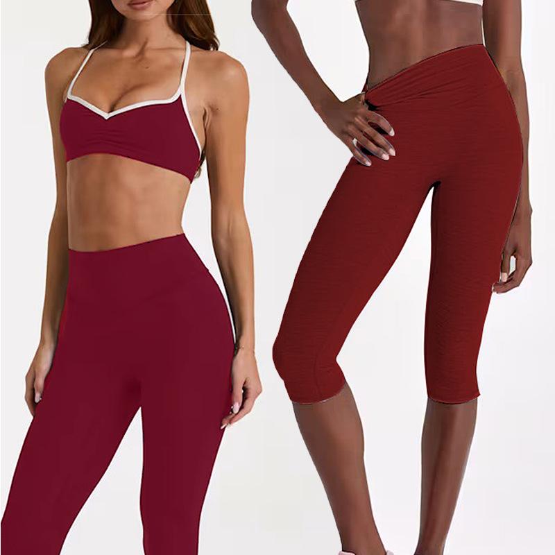 European and American yoga suit running fitness sports neck underwear Pilates seven-point pants training suit yoga suit