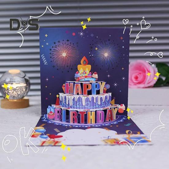 3D Pop Up Bursdagskort Bursdagskake Gratulasjonskort med Pyroteknikk Musikk Blåsbare stearinlys Bursdagsoverraskelse Minne til henne Ham