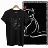 COOLMIND CAT Print  BLACK Short Seleve 100% Cotton Exclusive Graphic Women T Shirt Big Size O-neck Cotton Cat Lover Women Tshirt