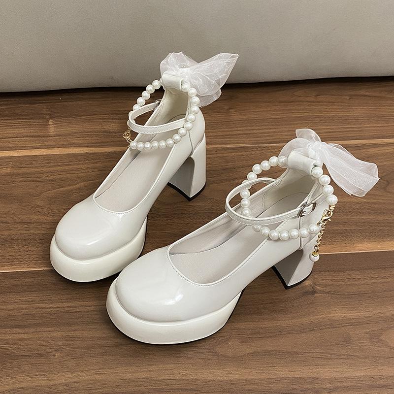 High Heels, Light Mouth Mary Jane Small Leather Shoes for Women's Summer New Versatile Retro Mary Jane Shoes with Skirts