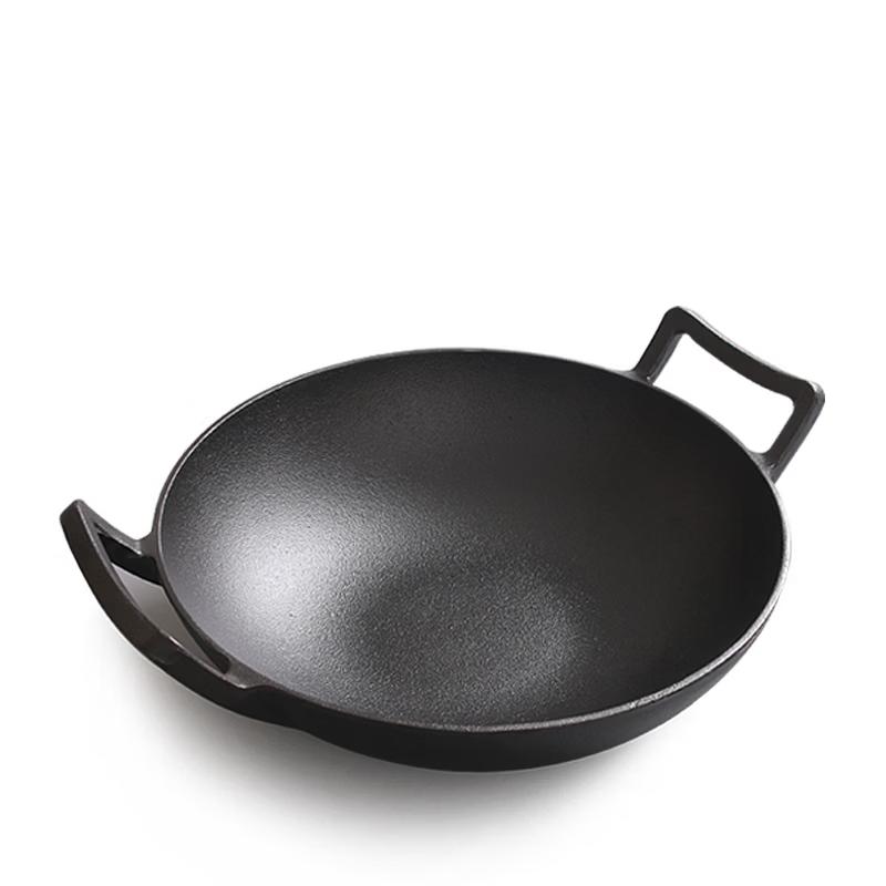 Wutuo Cast Iron Double Handle Flat Bottom Wok