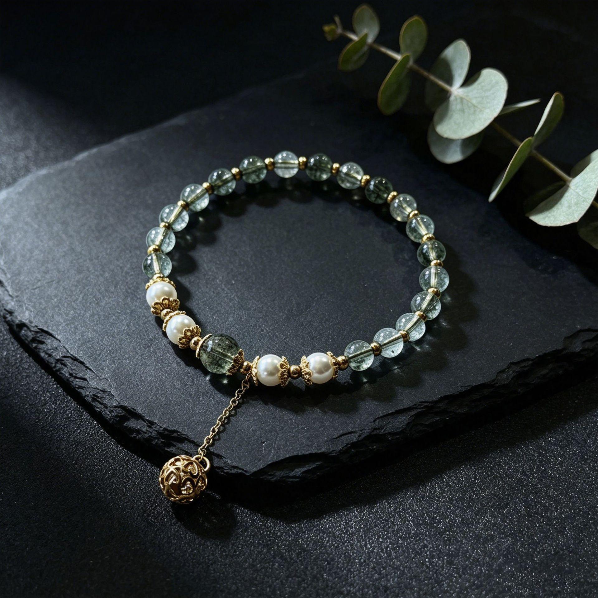 Crystal bracelet, imitation green ghost bead bracelet, ethnic retro elastic pearl bracelet