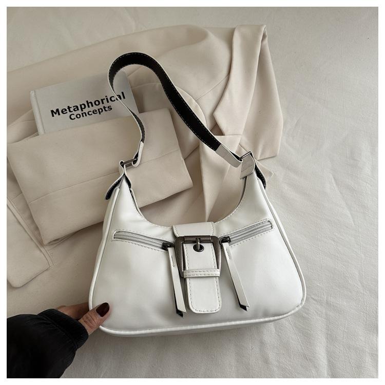 Popular bag women s 2026 new fashionable retro texture single shoulder underarm bag leather buckle crossbody crescent bag белый