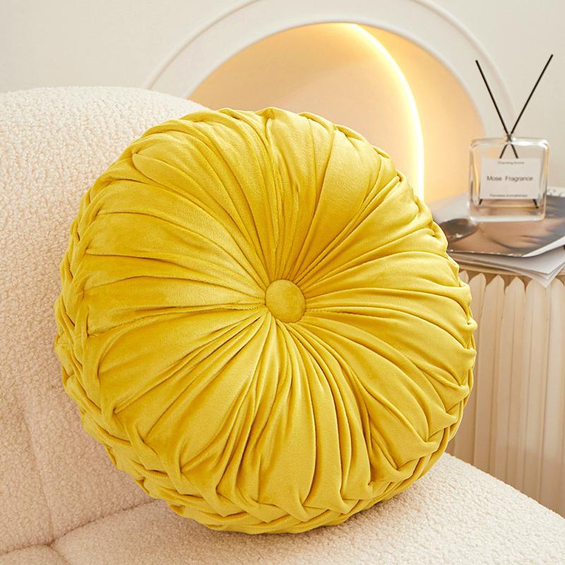 Light Luxury Solid Color Dutch Velvet Pumpkin Sofa Pillow Hand Sewn Wheel Shape Chair Waist Pillow Cushion