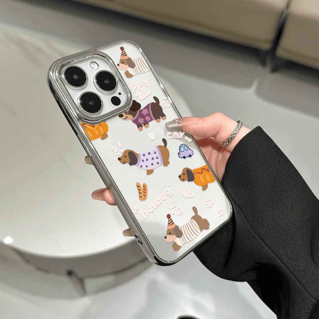 Transparent Cartoon Dachshund Protective Phone Case for iPhone 11-16